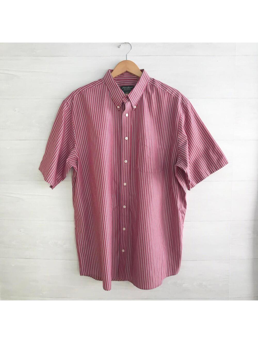 Eddie Bauer Red Stripe Wrinkle Resistant SS Button Shirt Mens XL Tall XLT